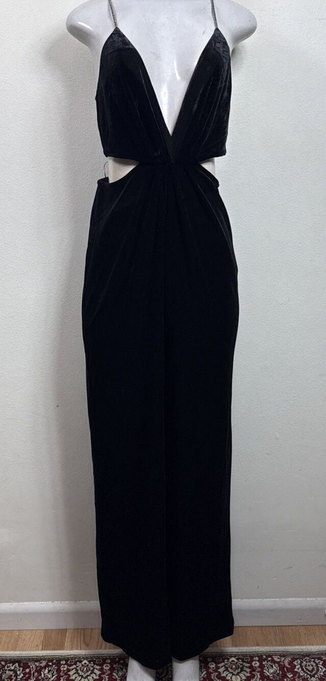 (Q1) ZARA VELVET JUMPSUIT WITH RHINESTONE STRAPS, size S - Picture 2 of 16